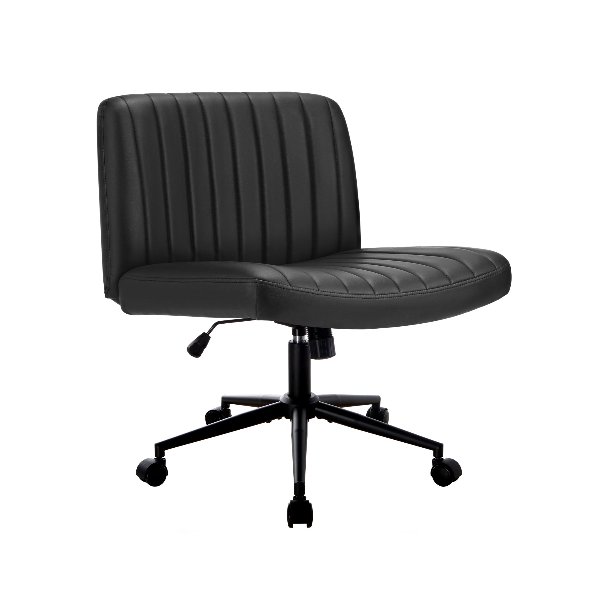 Oikiture Mid Back Armless Office Desk Chair Wide Seat with Wheels Leather Black - Sunyee