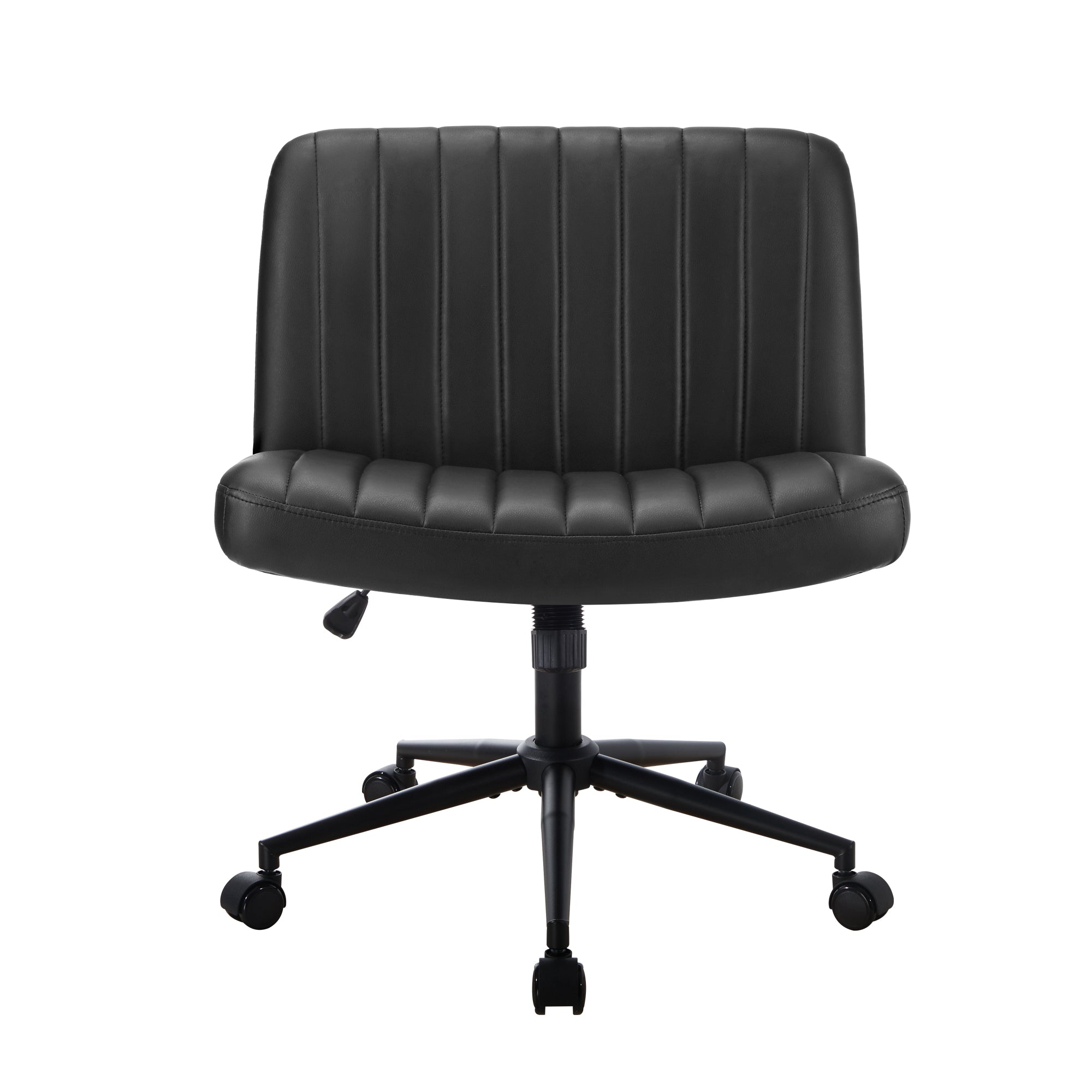 Oikiture Mid Back Armless Office Desk Chair Wide Seat with Wheels Leather Black - Sunyee