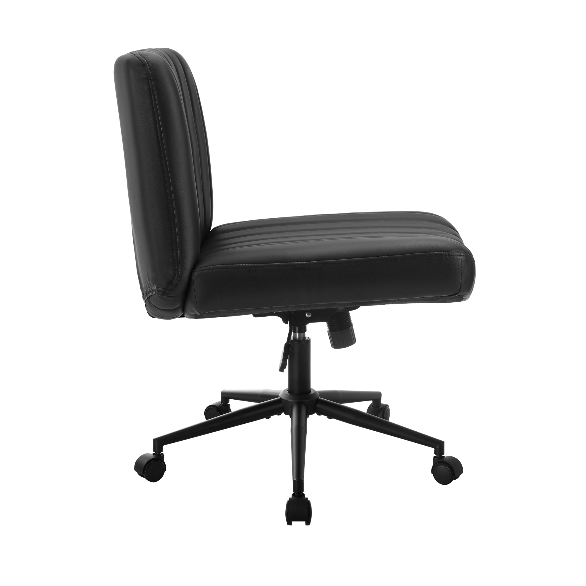 Oikiture Mid Back Armless Office Desk Chair Wide Seat with Wheels Leather Black - Sunyee