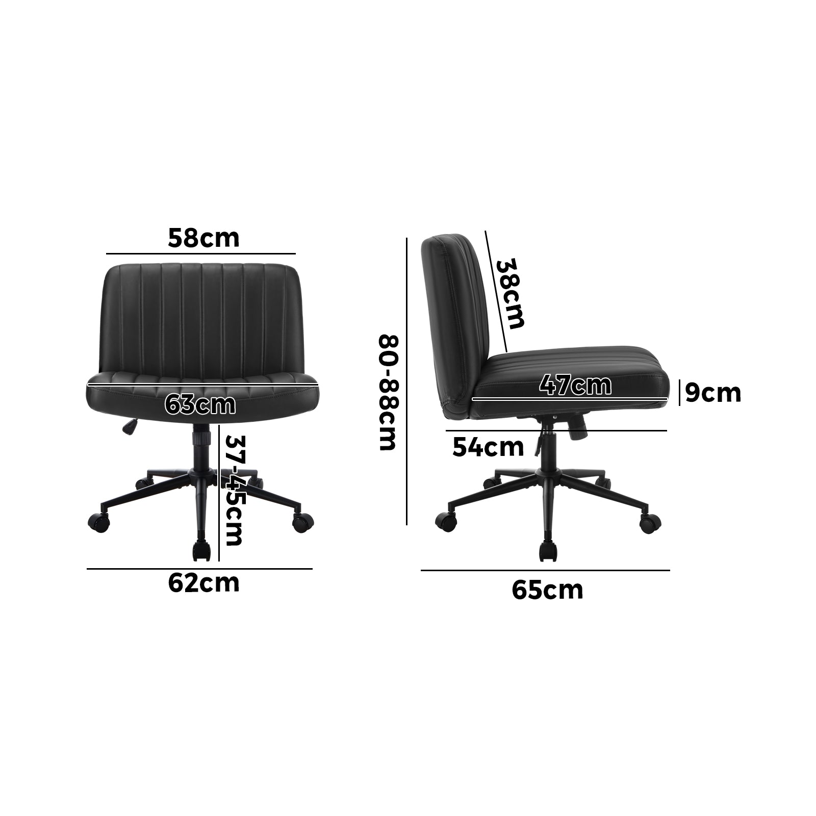 Oikiture Mid Back Armless Office Desk Chair Wide Seat with Wheels Leather Black - Sunyee