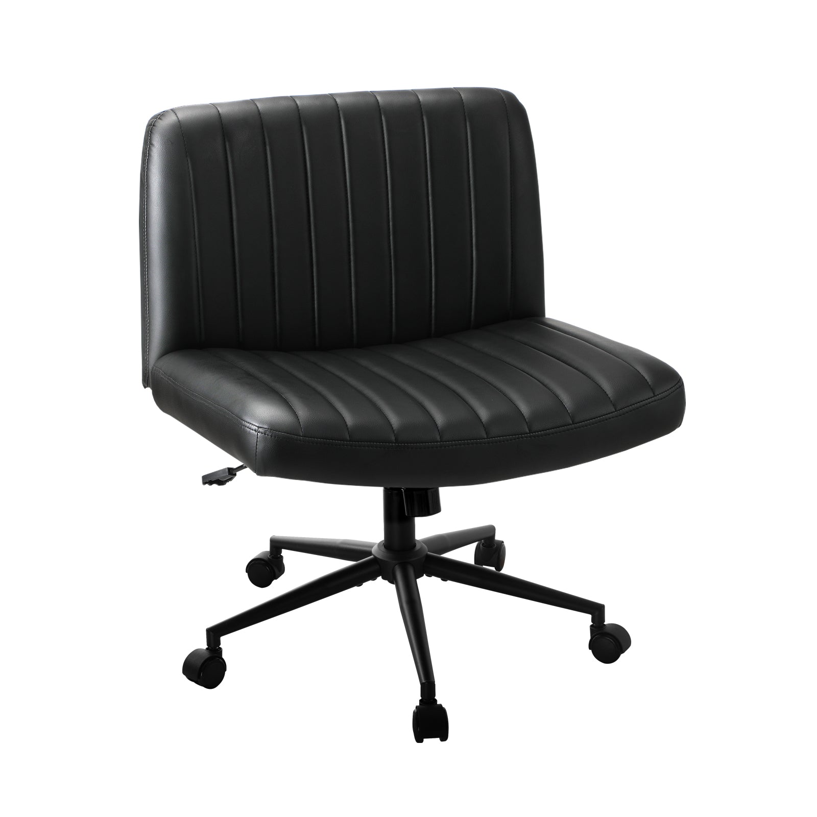 Oikiture Mid Back Armless Office Desk Chair Wide Seat with Wheels Leather Black - Sunyee