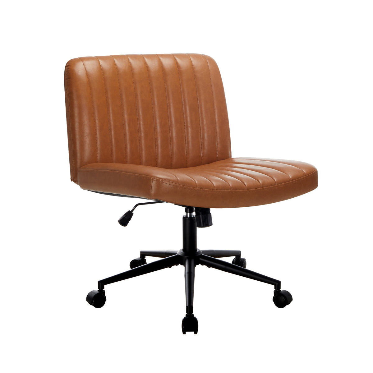 Oikiture Mid Back Armless Office Desk Chair Wide Seat with Wheels Leather Brown - Sunyee
