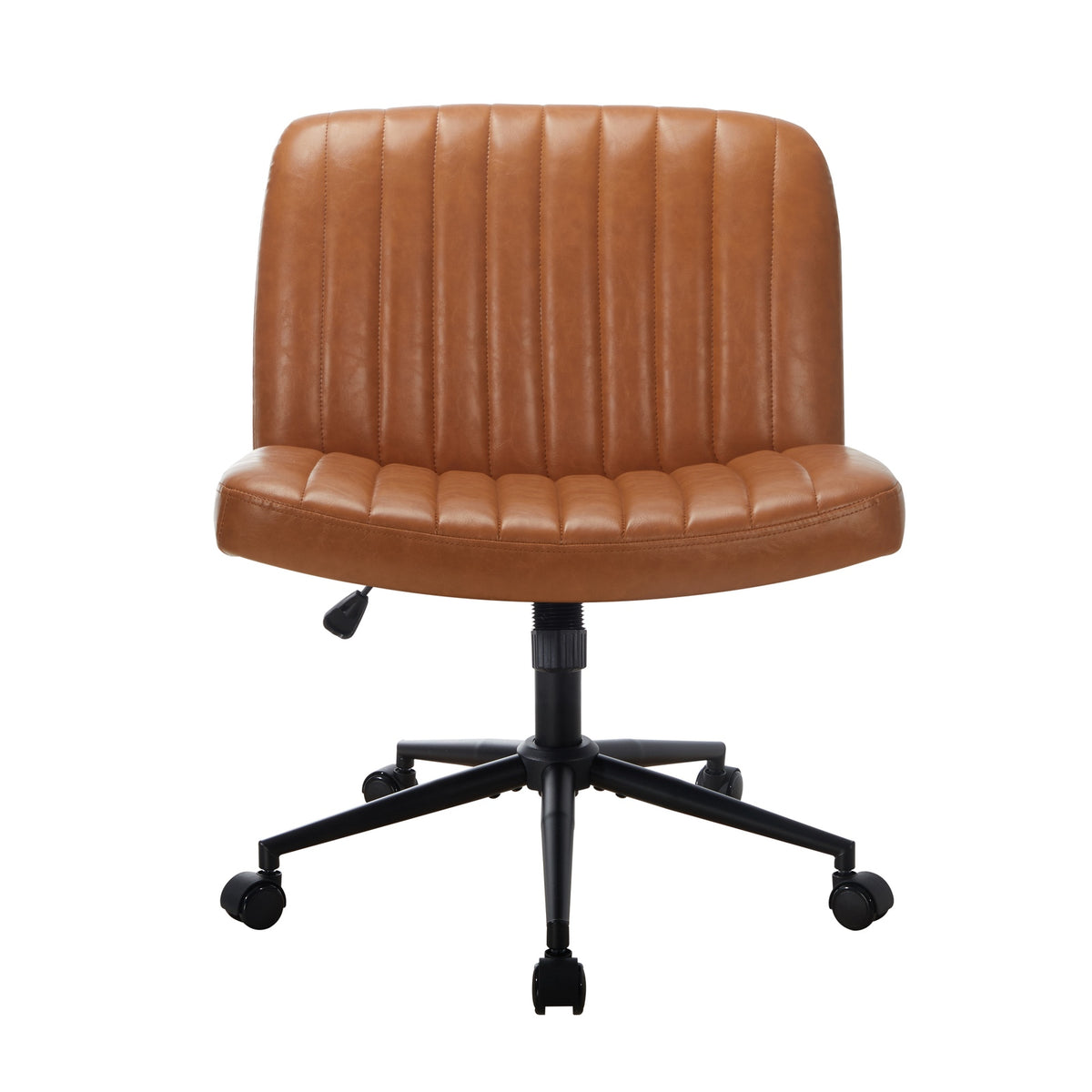 Oikiture Mid Back Armless Office Desk Chair Wide Seat with Wheels Leather Brown - Sunyee
