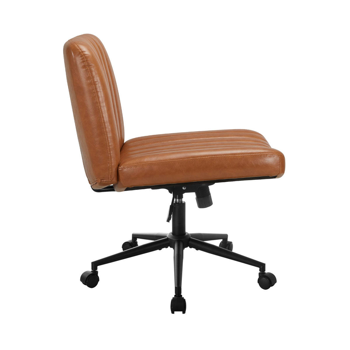 Oikiture Mid Back Armless Office Desk Chair Wide Seat with Wheels Leather Brown - Sunyee