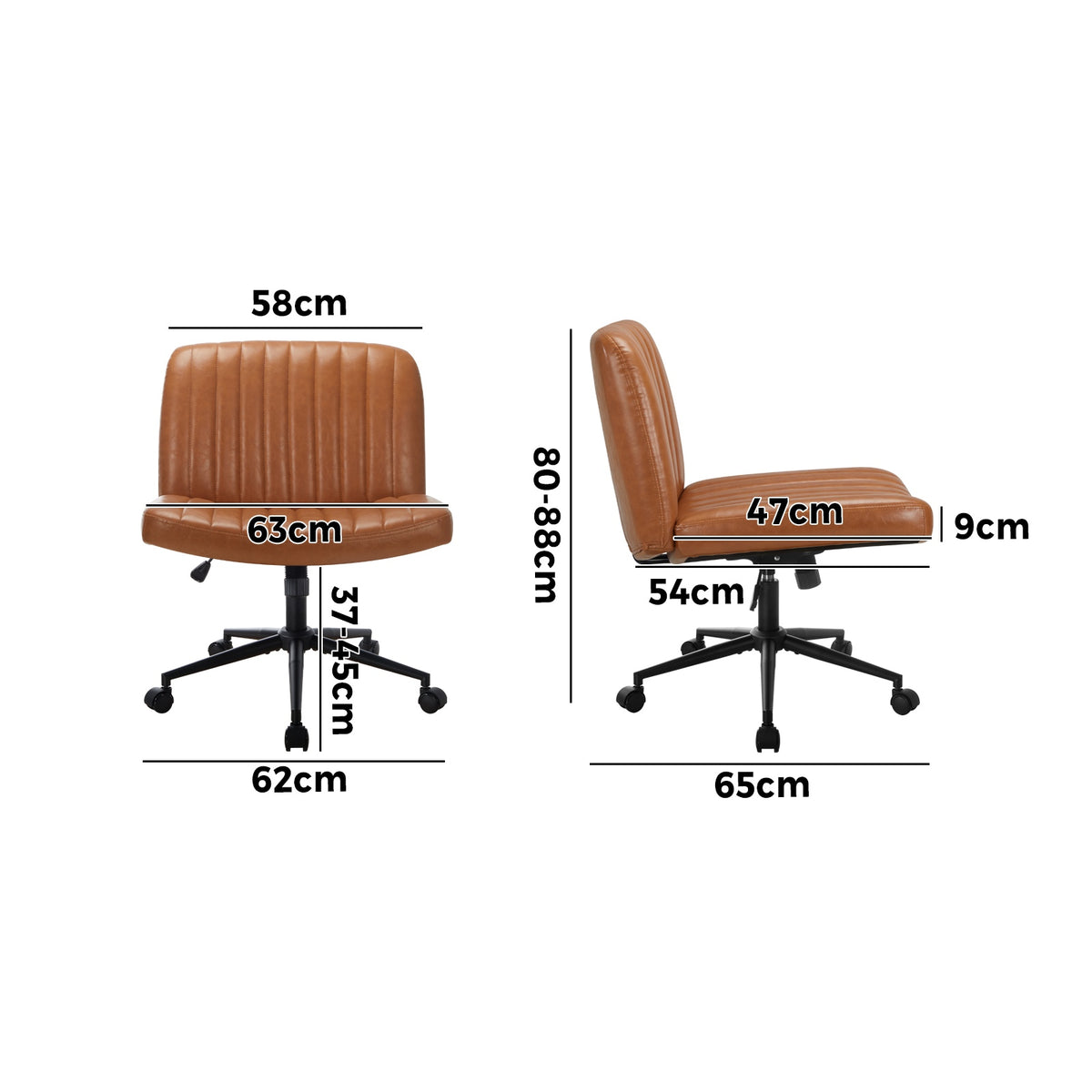 Oikiture Mid Back Armless Office Desk Chair Wide Seat with Wheels Leather Brown - Sunyee