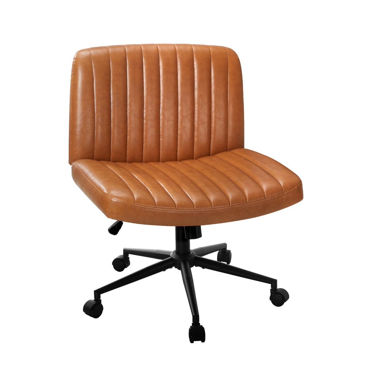 Oikiture Mid Back Armless Office Desk Chair Wide Seat with Wheels Leather Brown - Sunyee