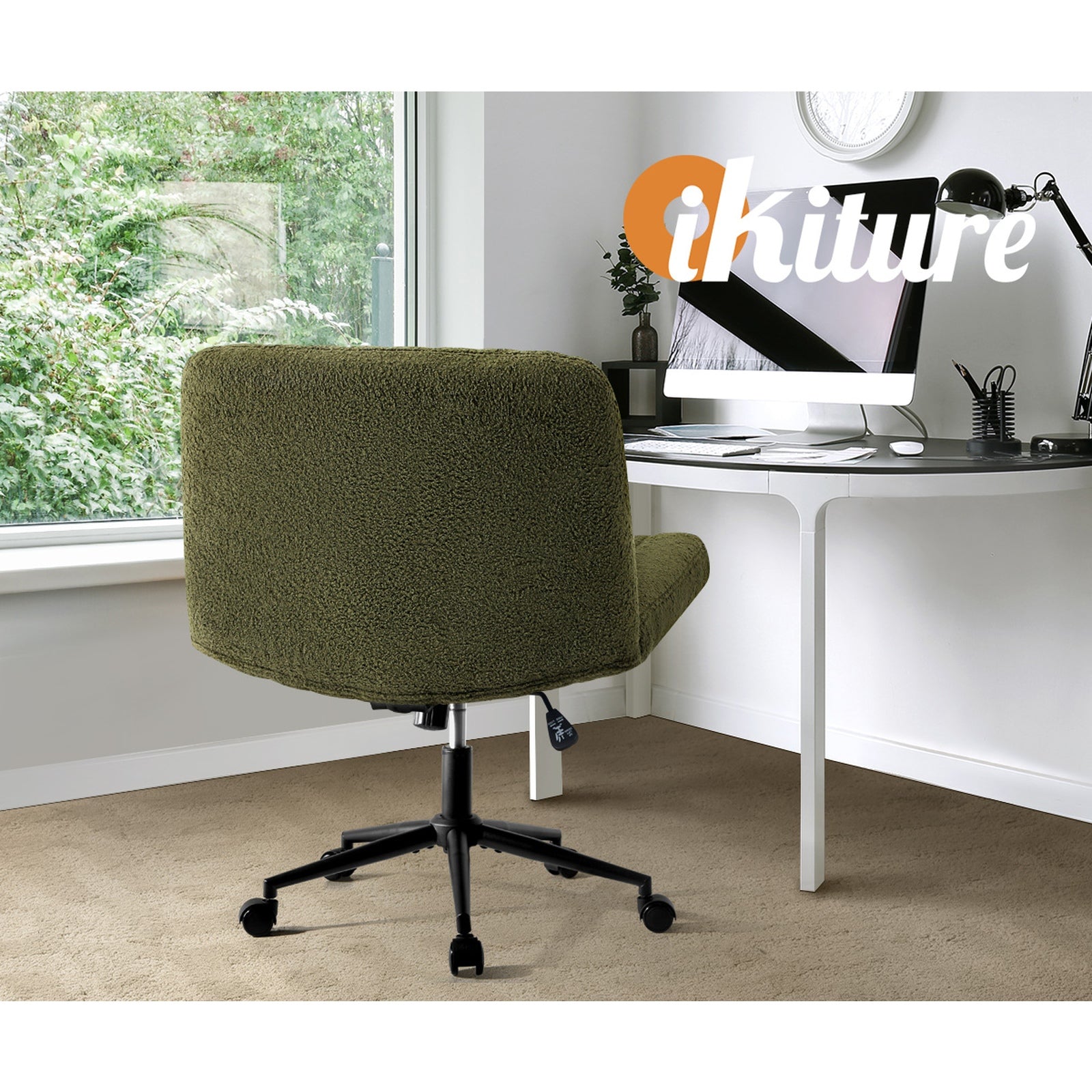 Oikiture Mid Back Armless Office Desk Chair Wide Seat with Wheels Sherpa Green - Sunyee