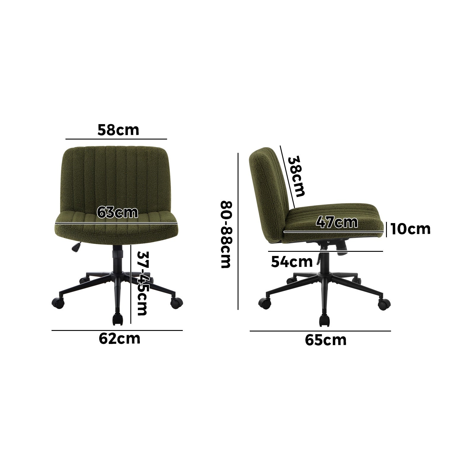 Oikiture Mid Back Armless Office Desk Chair Wide Seat with Wheels Sherpa Green - Sunyee