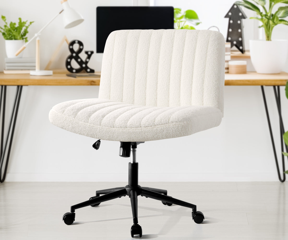 Oikiture Mid Back Armless Office Desk Chair Wide Seat with Wheels Sherpa White - Sunyee