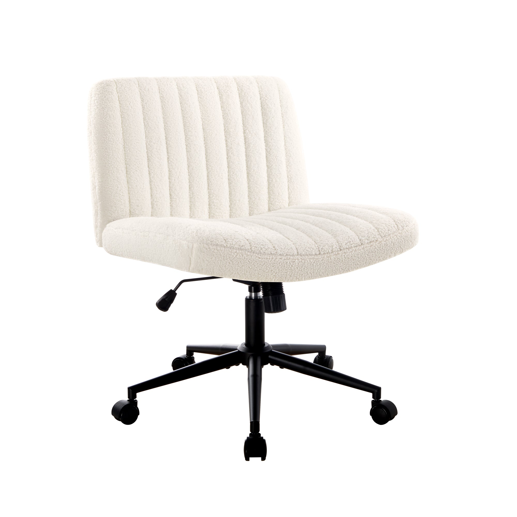 Oikiture Mid Back Armless Office Desk Chair Wide Seat with Wheels Sherpa White - Sunyee