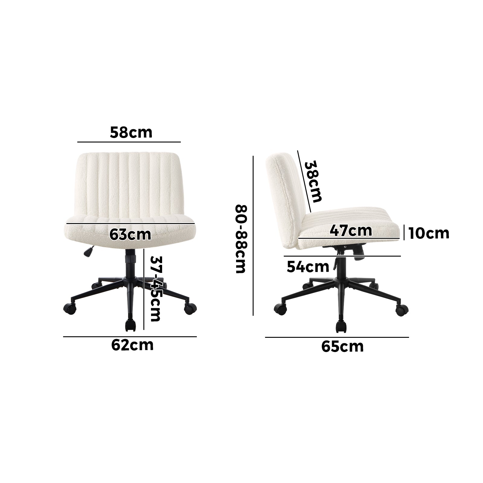 Oikiture Mid Back Armless Office Desk Chair Wide Seat with Wheels Sherpa White - Sunyee