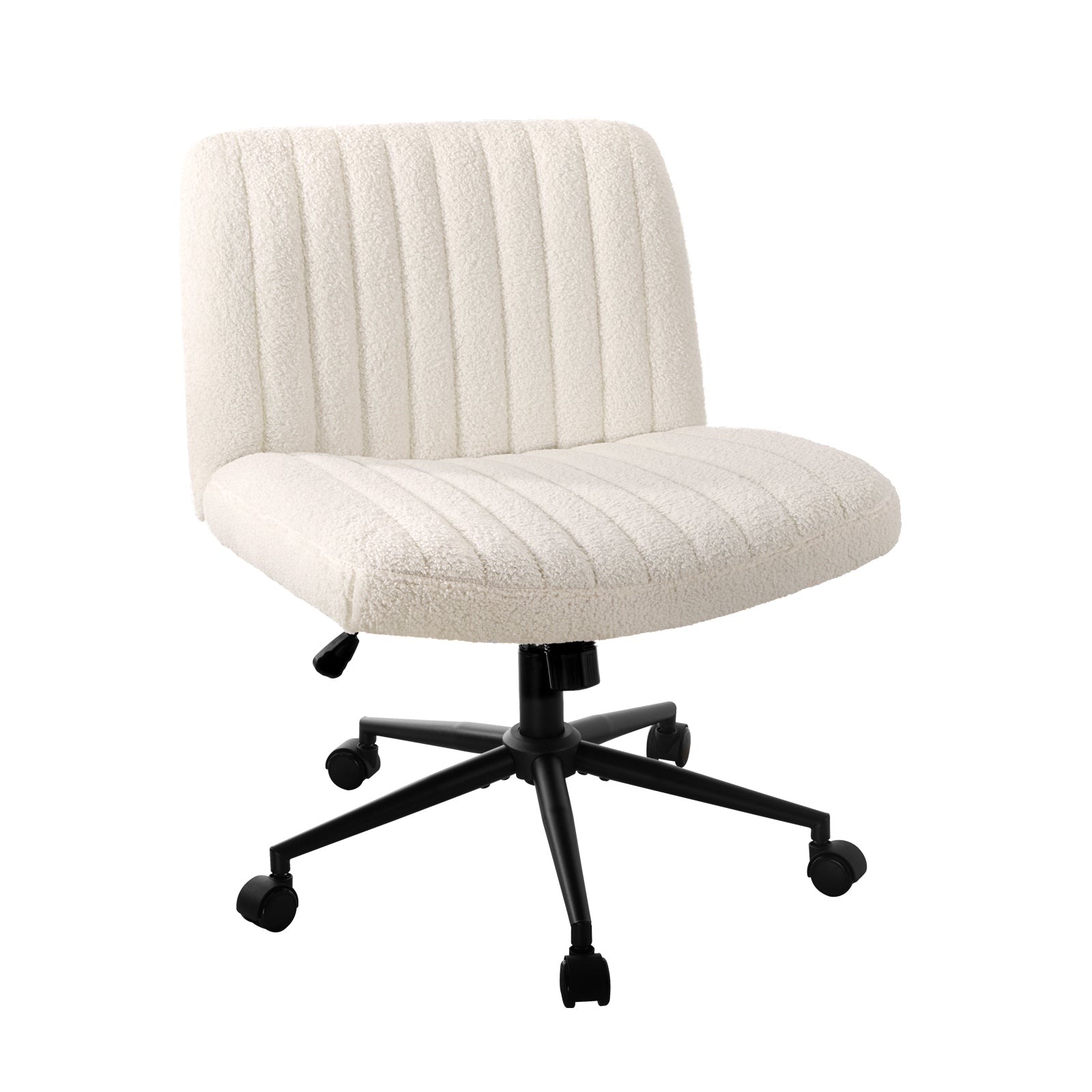 Oikiture Mid Back Armless Office Desk Chair Wide Seat with Wheels Sherpa White - Sunyee