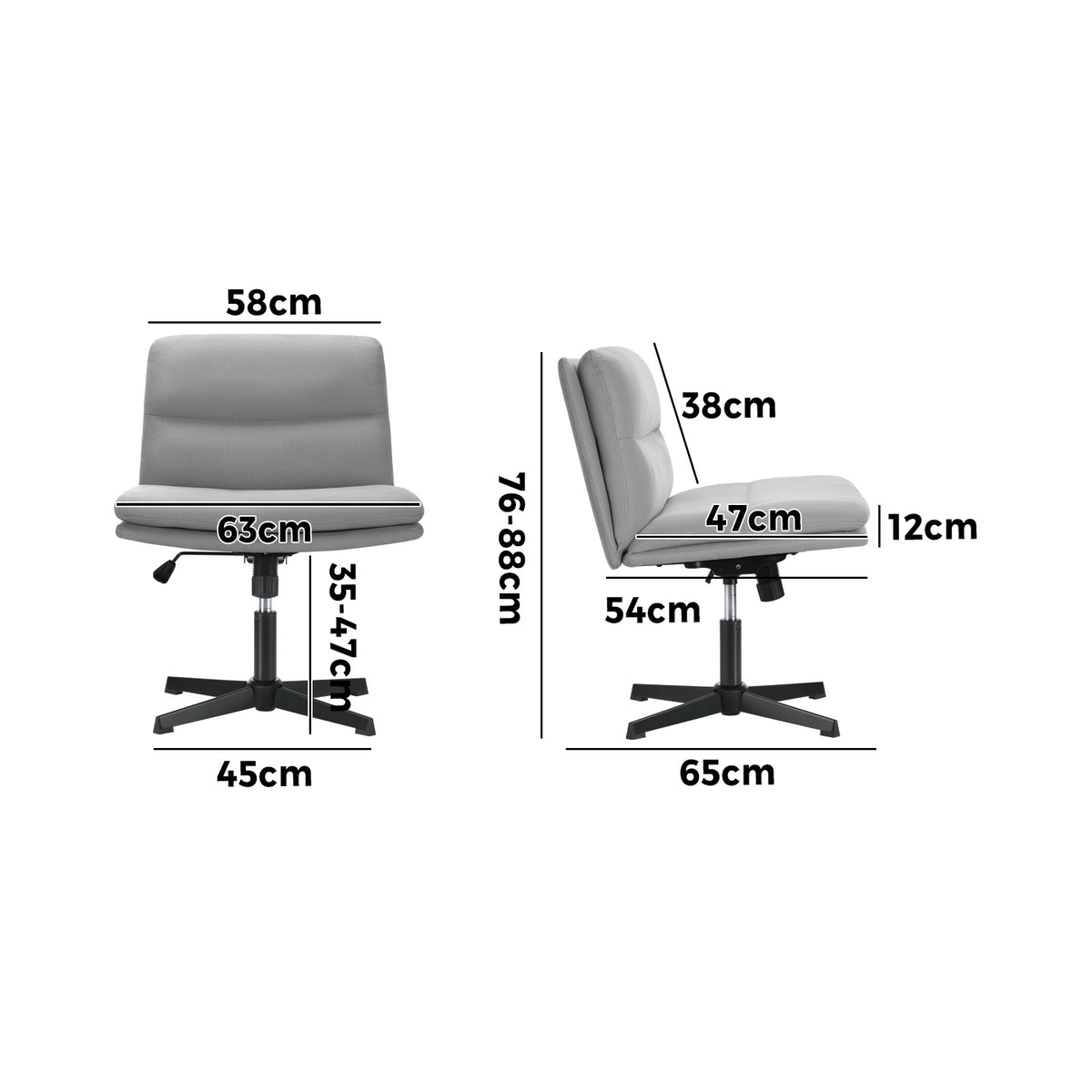 Oikiture Mid Back Armless Office Desk Chair Wide Seat No Wheels Linen Grey