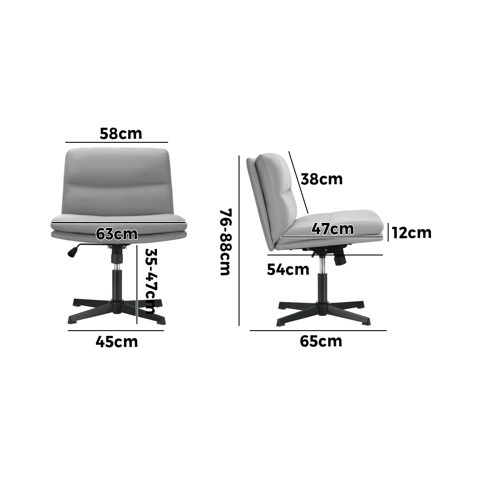 Oikiture Mid Back Armless Office Desk Chair Wide Seat No Wheels Linen Grey - Sunyee