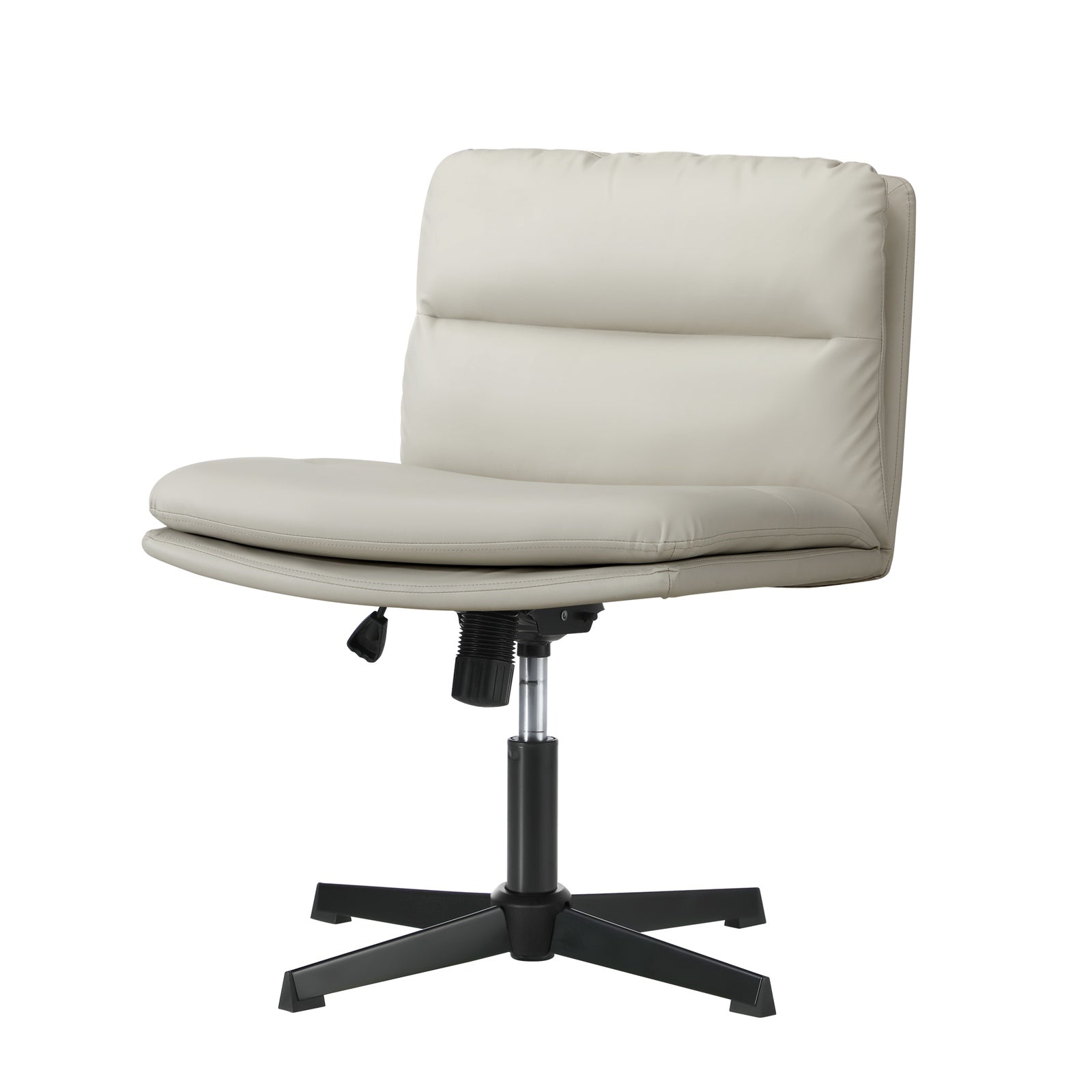 Oikiture Mid Back Armless Office Desk Chair Wide Seat No Wheels Leather Beige - Sunyee
