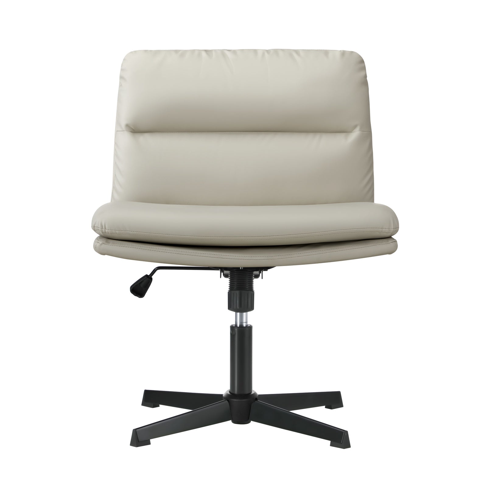 Oikiture Mid Back Armless Office Desk Chair Wide Seat No Wheels Leather Beige - Sunyee