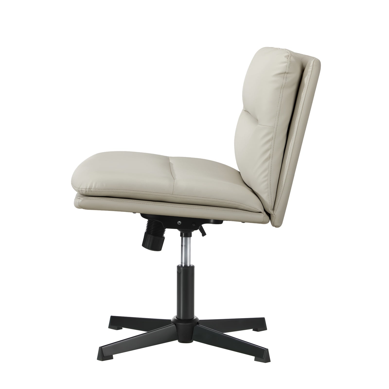 Oikiture Mid Back Armless Office Desk Chair Wide Seat No Wheels Leather Beige - Sunyee