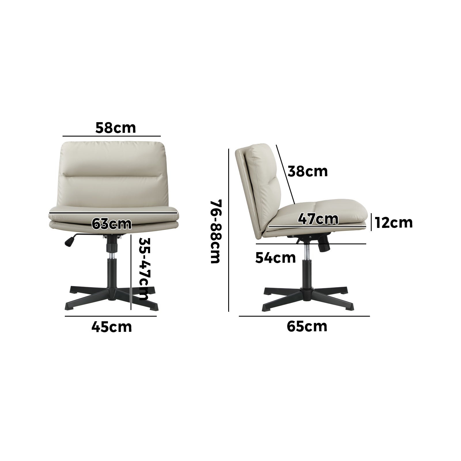 Oikiture Mid Back Armless Office Desk Chair Wide Seat No Wheels Leather Beige - Sunyee