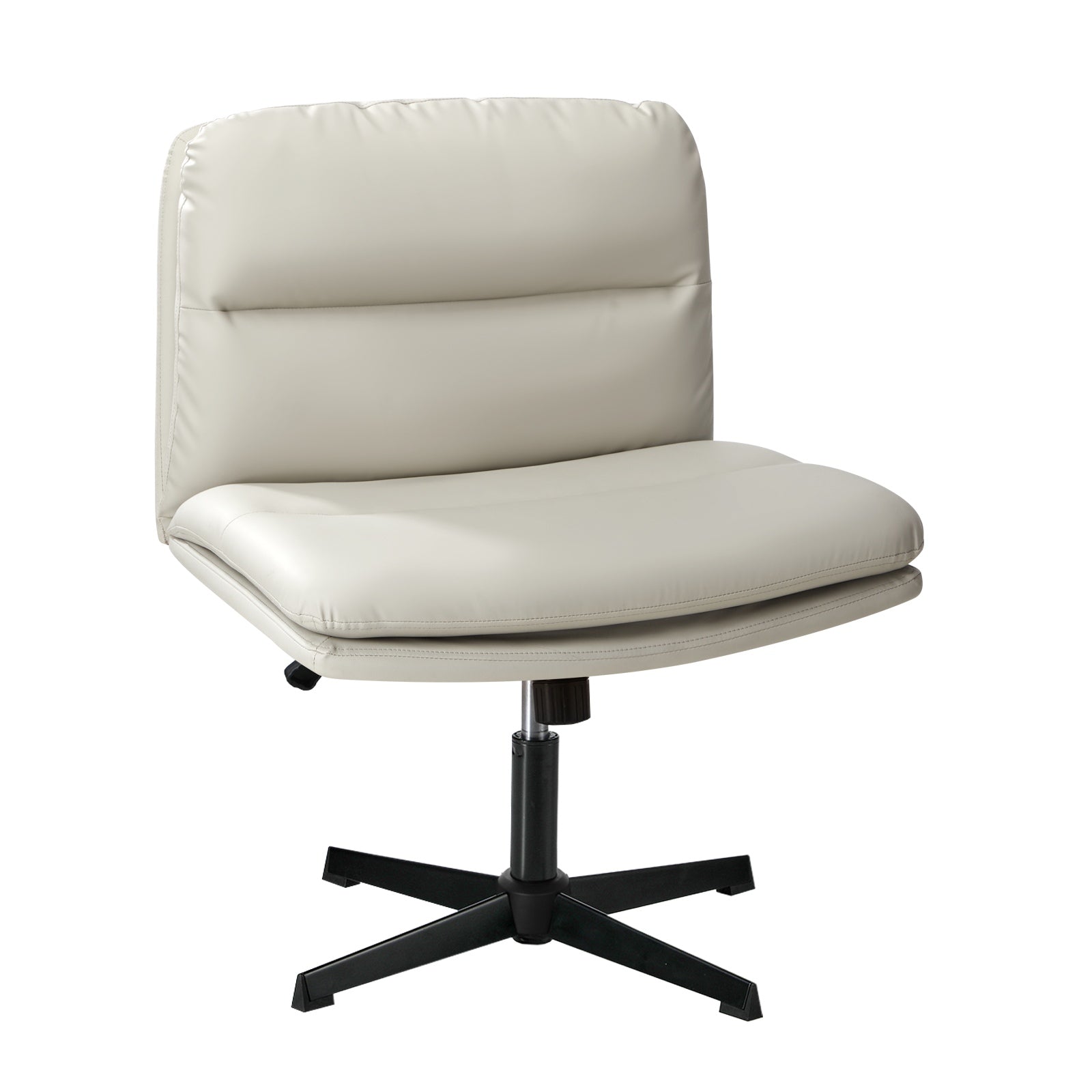 Oikiture Mid Back Armless Office Desk Chair Wide Seat No Wheels Leather Beige - Sunyee