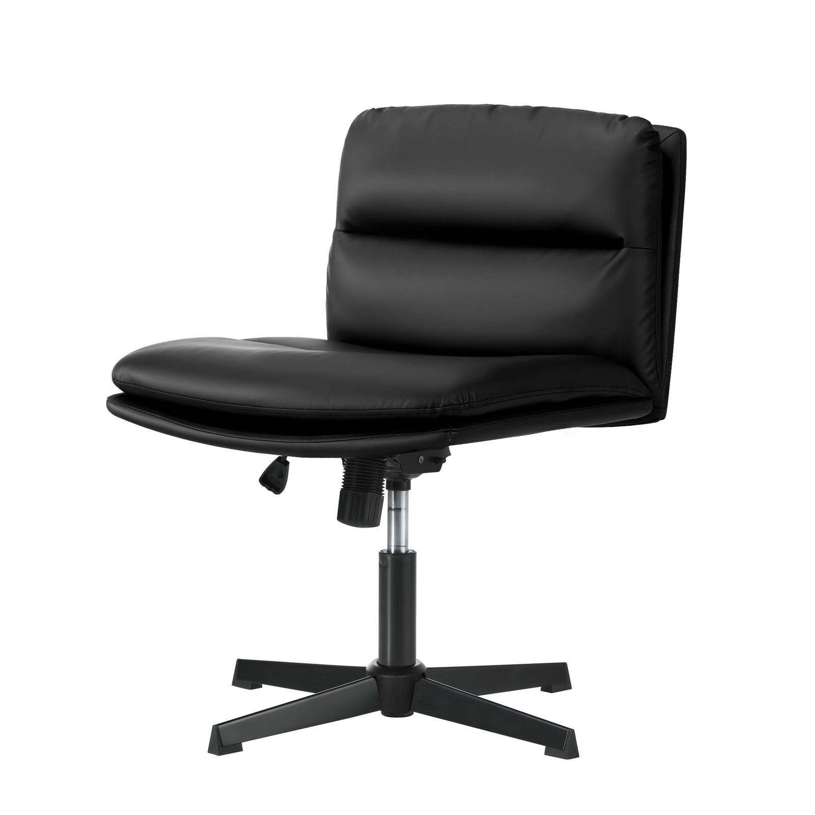 Oikiture Mid Back Armless Office Desk Chair Wide Seat No Wheels Leather Black - Sunyee
