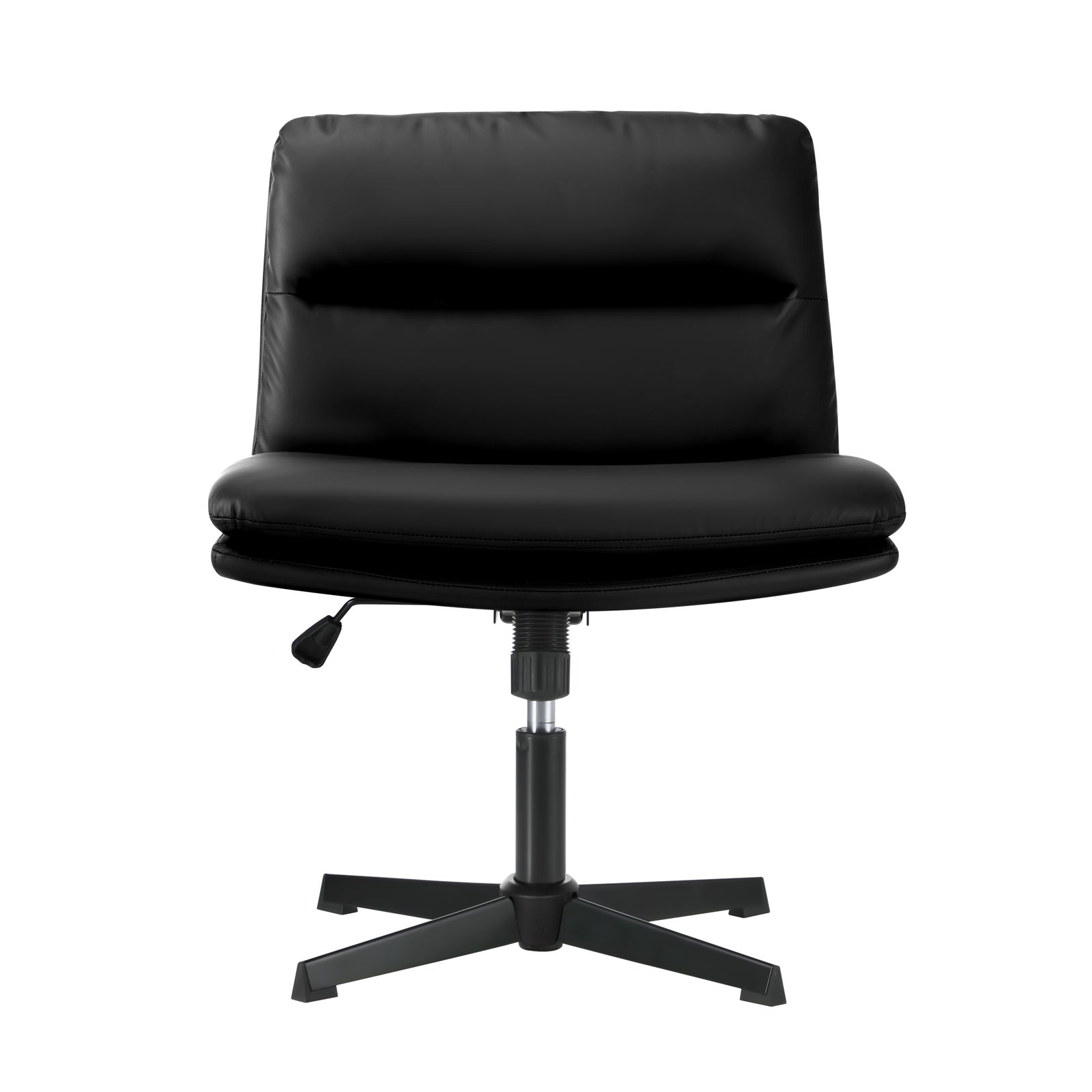 Oikiture Mid Back Armless Office Desk Chair Wide Seat No Wheels Leather Black - Sunyee