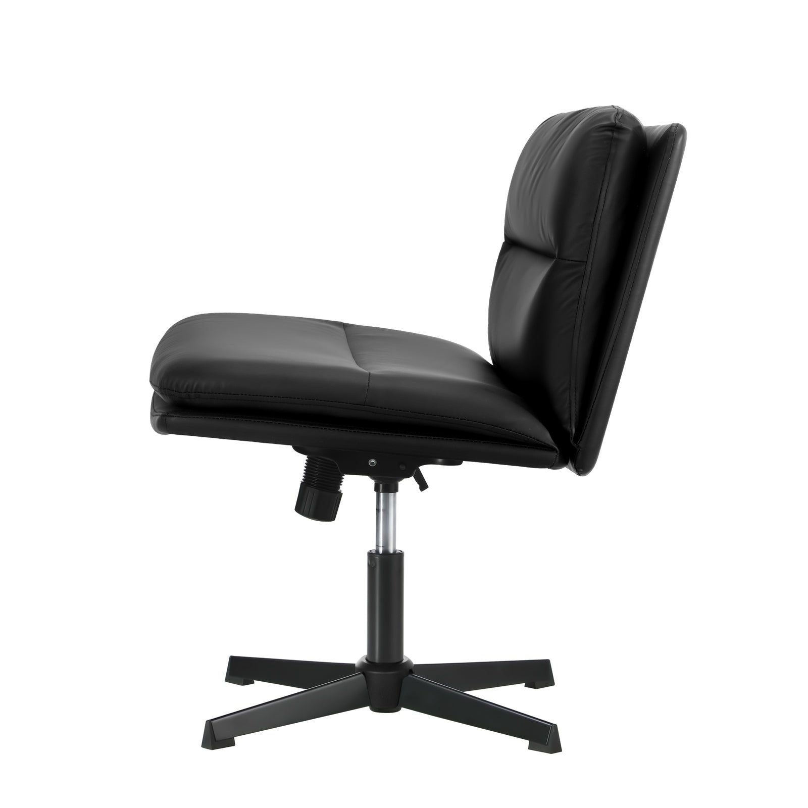 Oikiture Mid Back Armless Office Desk Chair Wide Seat No Wheels Leather Black - Sunyee