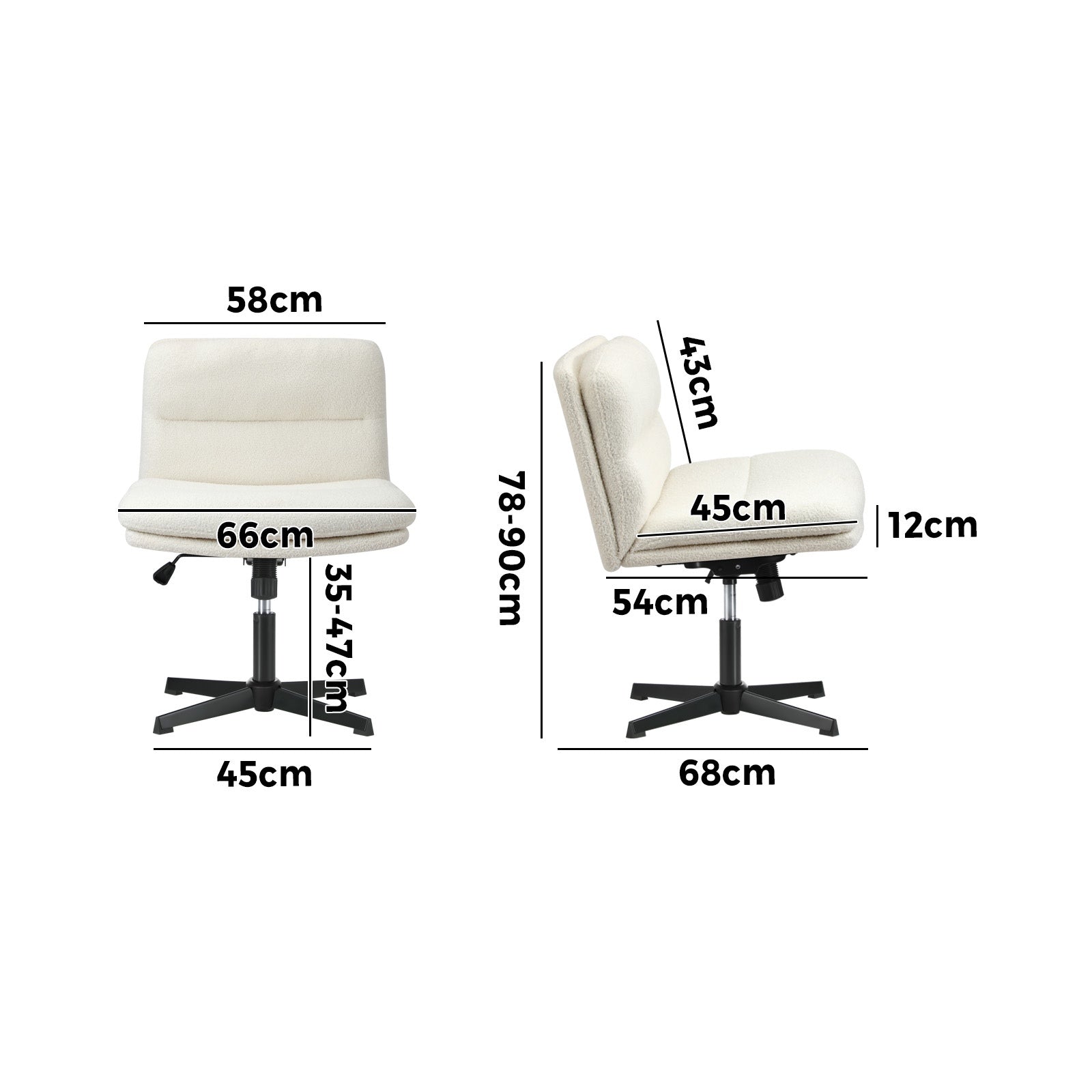 Oikiture Mid Back Armless Office Desk Chair Wide Seat No Wheels Boucle White - Sunyee