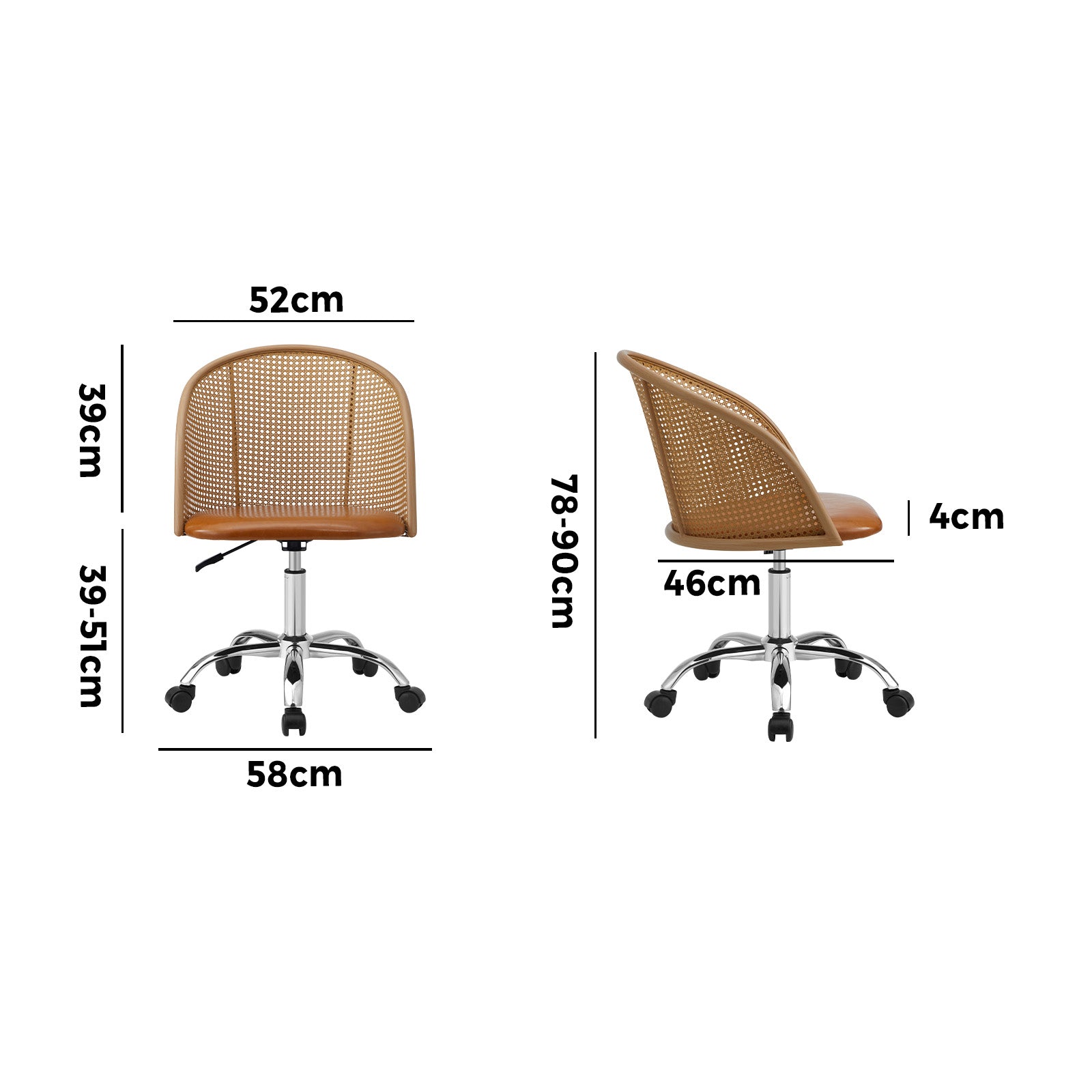 Oikiture Rattan Office Chair Executive Computer Chairs PU Leather Seat Brown - Sunyee