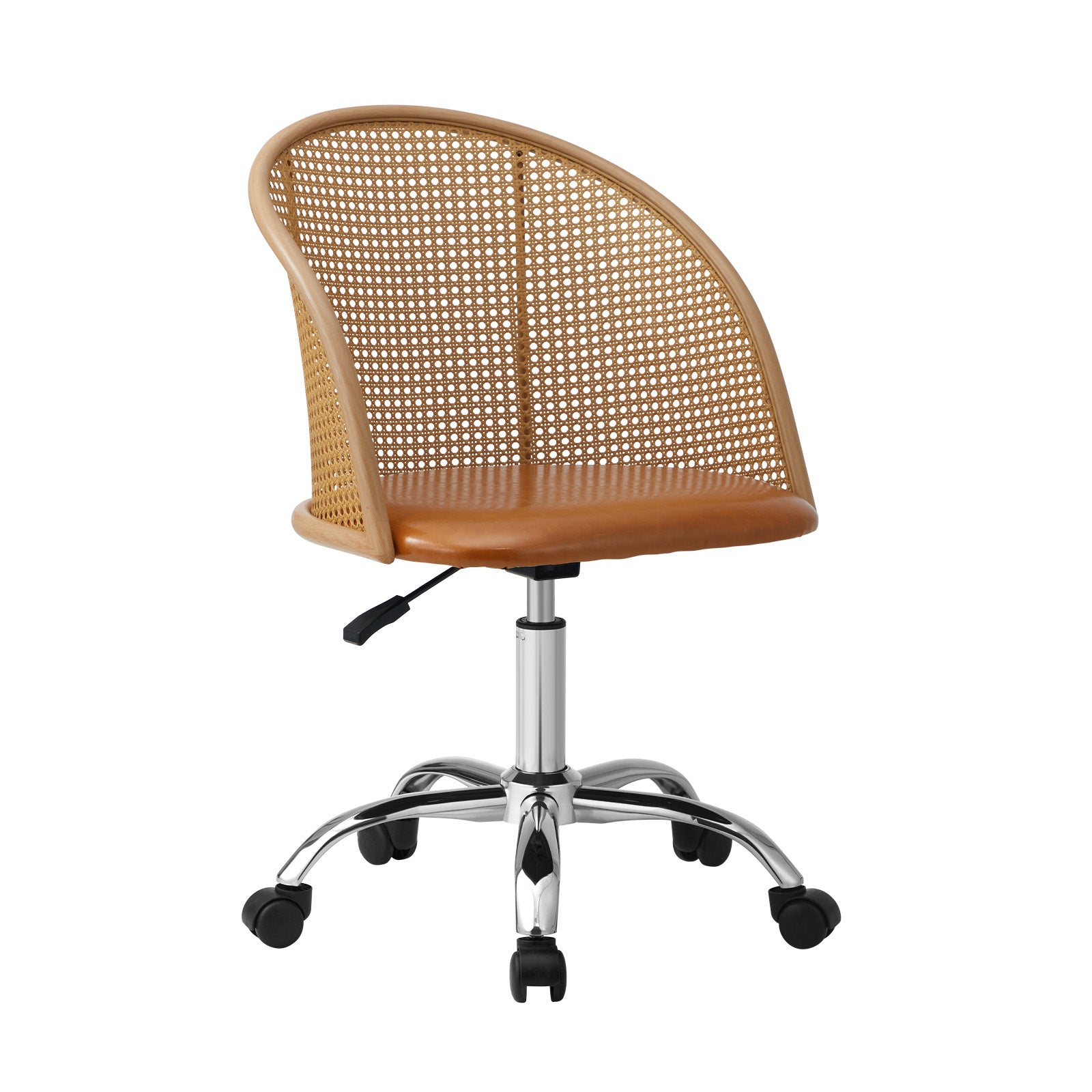 Oikiture Rattan Office Chair Executive Computer Chairs PU Leather Seat Brown - Sunyee