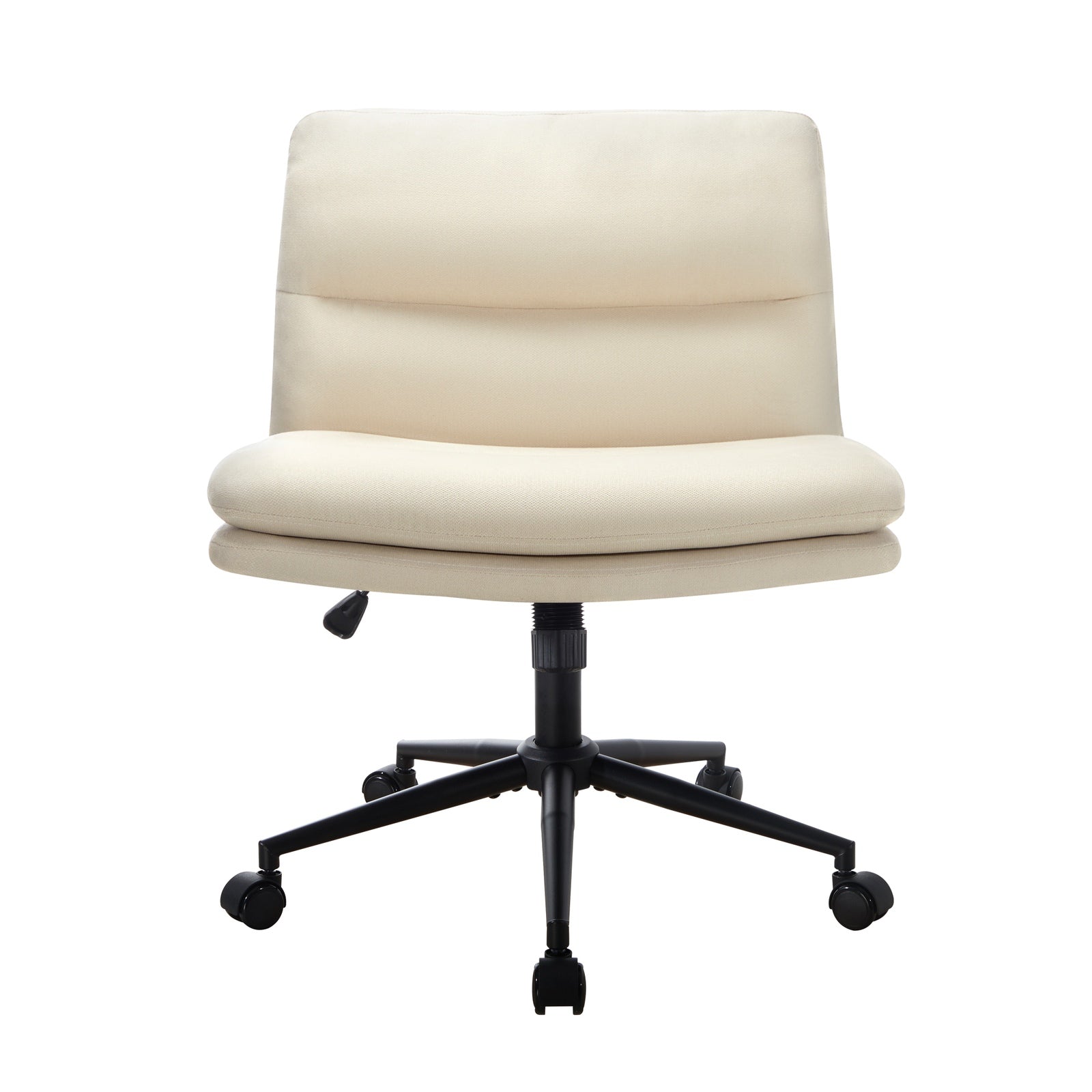 Oikiture Mid Back Armless Office Desk Chair Wide Seat Linen Beige with Wheels - Sunyee