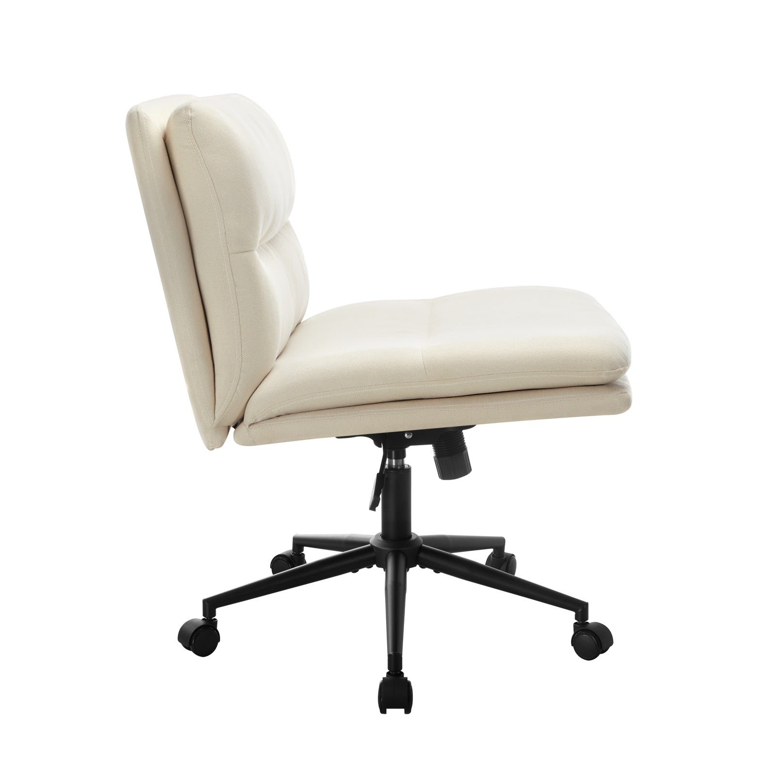 Oikiture Mid Back Armless Office Desk Chair Wide Seat Linen Beige with Wheels - Sunyee