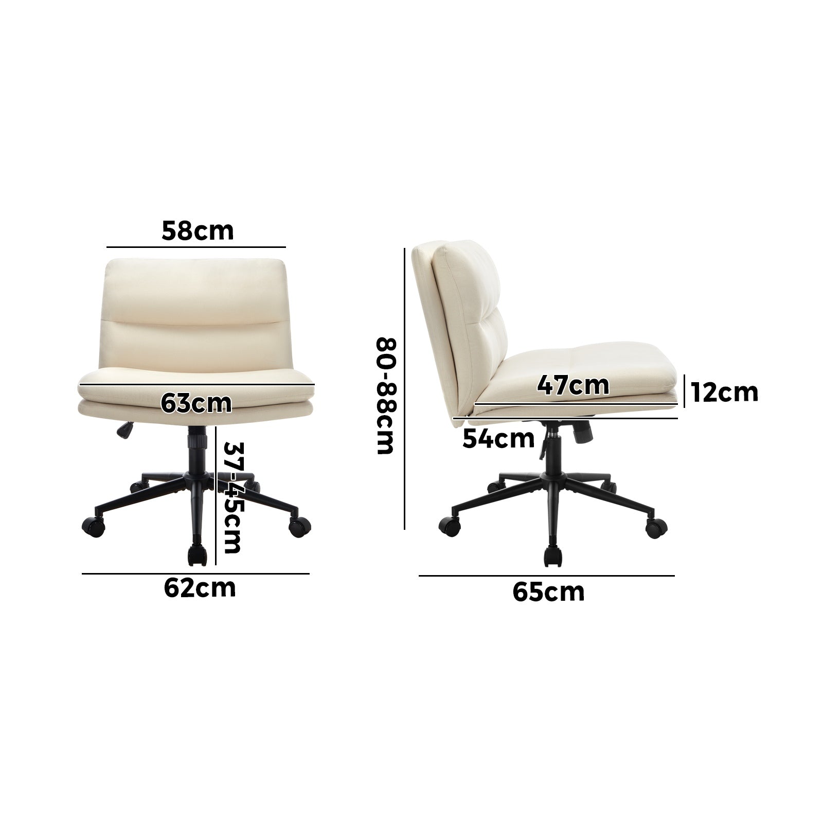 Oikiture Mid Back Armless Office Desk Chair Wide Seat Linen Beige with Wheels - Sunyee