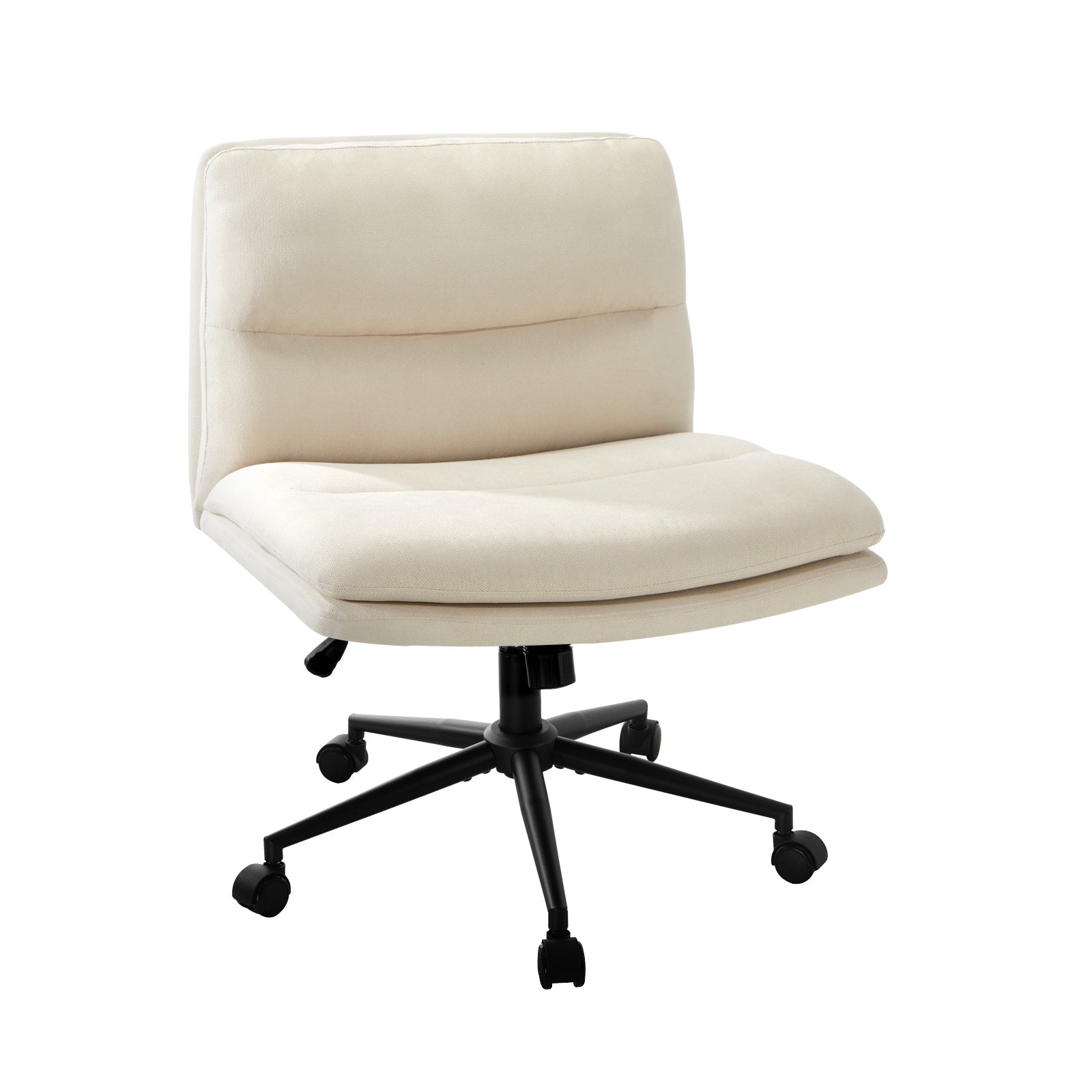 Oikiture Mid Back Armless Office Desk Chair Wide Seat Linen Beige with Wheels - Sunyee