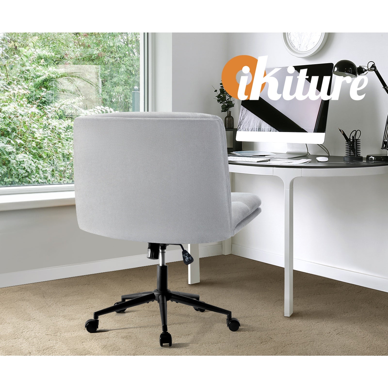 Oikiture Mid Back Armless Office Desk Chair Wide Seat Linen Grey with Wheels - Sunyee