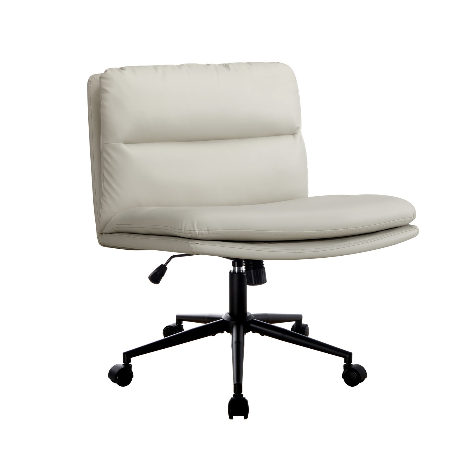 Oikiture Mid Back Armless Office Desk Chair Wide Seat Leather Beige with Wheels - Sunyee