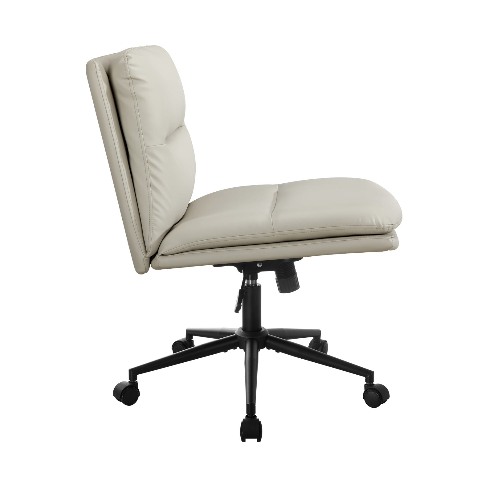 Oikiture Mid Back Armless Office Desk Chair Wide Seat Leather Beige with Wheels - Sunyee
