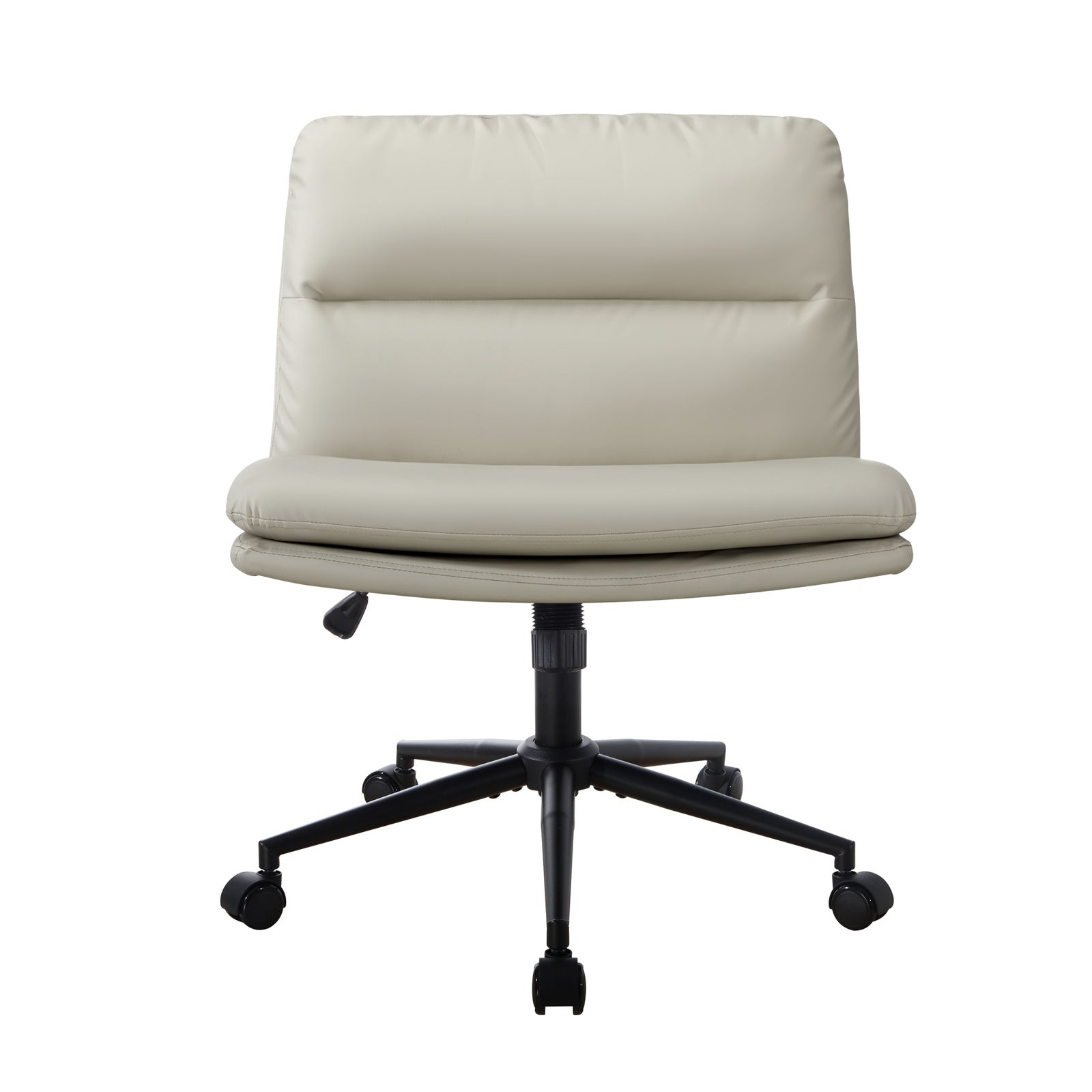 Oikiture Mid Back Armless Office Desk Chair Wide Seat Leather Beige with Wheels - Sunyee
