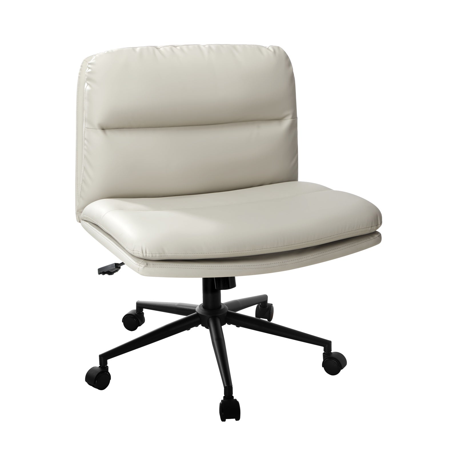Oikiture Mid Back Armless Office Desk Chair Wide Seat Leather Beige with Wheels - Sunyee