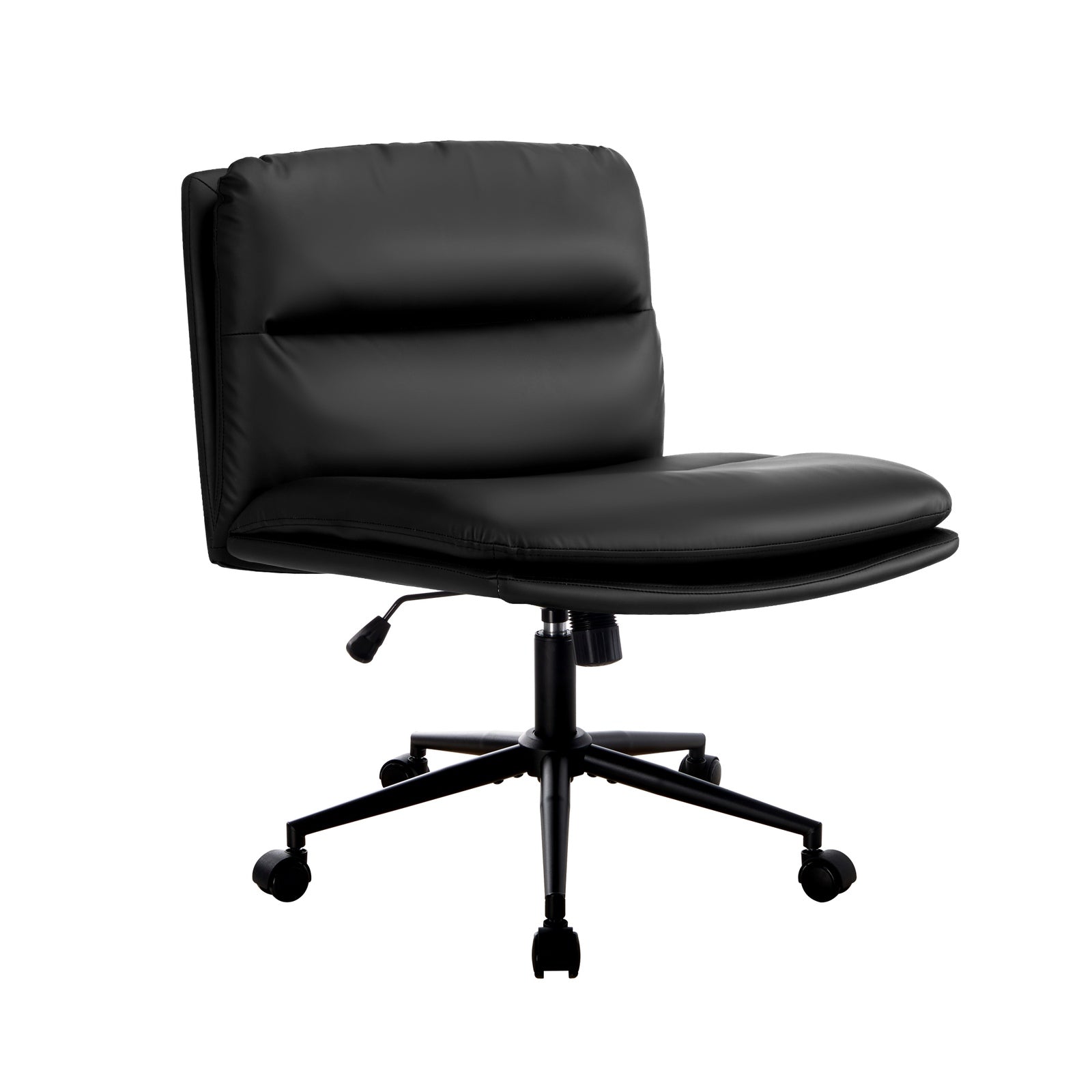 Oikiture Mid Back Armless Office Desk Chair Wide Seat Leather Black with Wheels - Sunyee