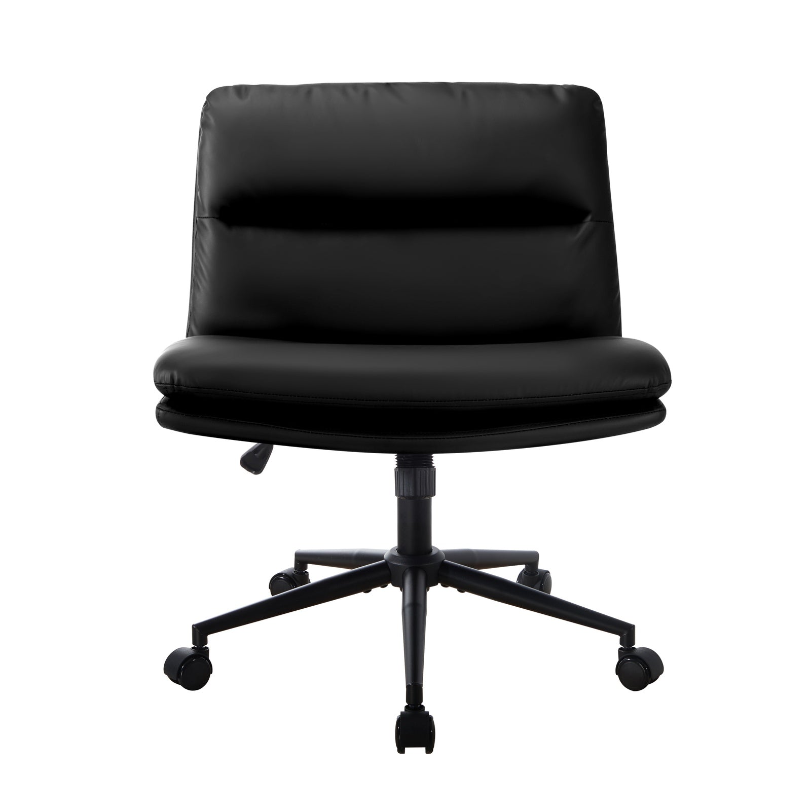 Oikiture Mid Back Armless Office Desk Chair Wide Seat Leather Black with Wheels - Sunyee