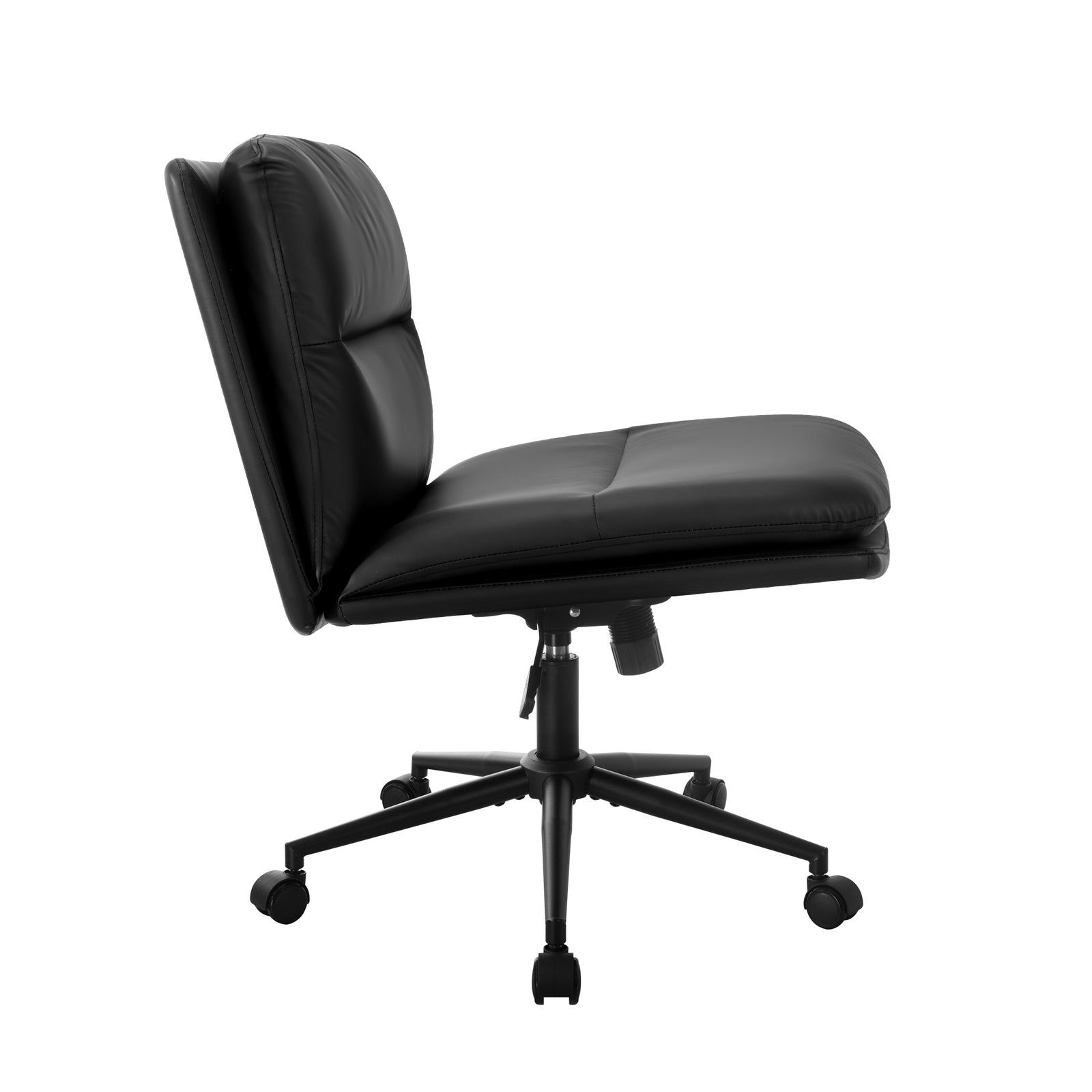 Oikiture Mid Back Armless Office Desk Chair Wide Seat Leather Black with Wheels - Sunyee