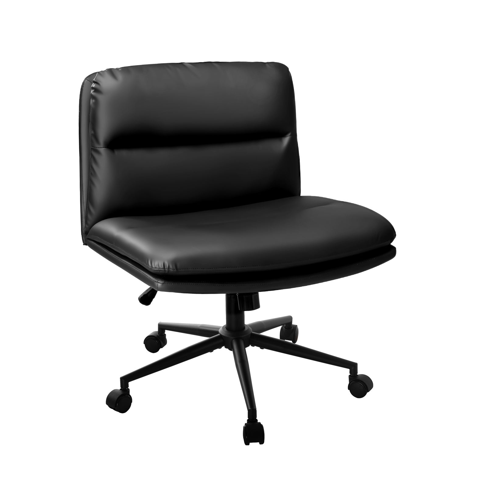Oikiture Mid Back Armless Office Desk Chair Wide Seat Leather Black with Wheels - Sunyee