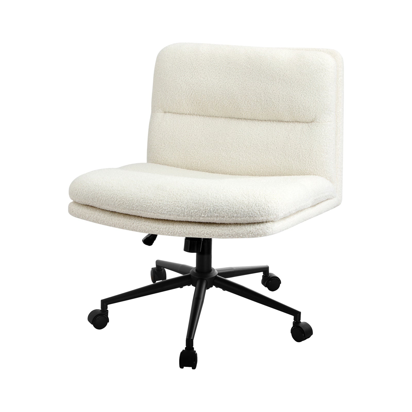 Oikiture Mid Back Armless Office Desk Chair Wide Seat Boucle White with Wheels - Sunyee