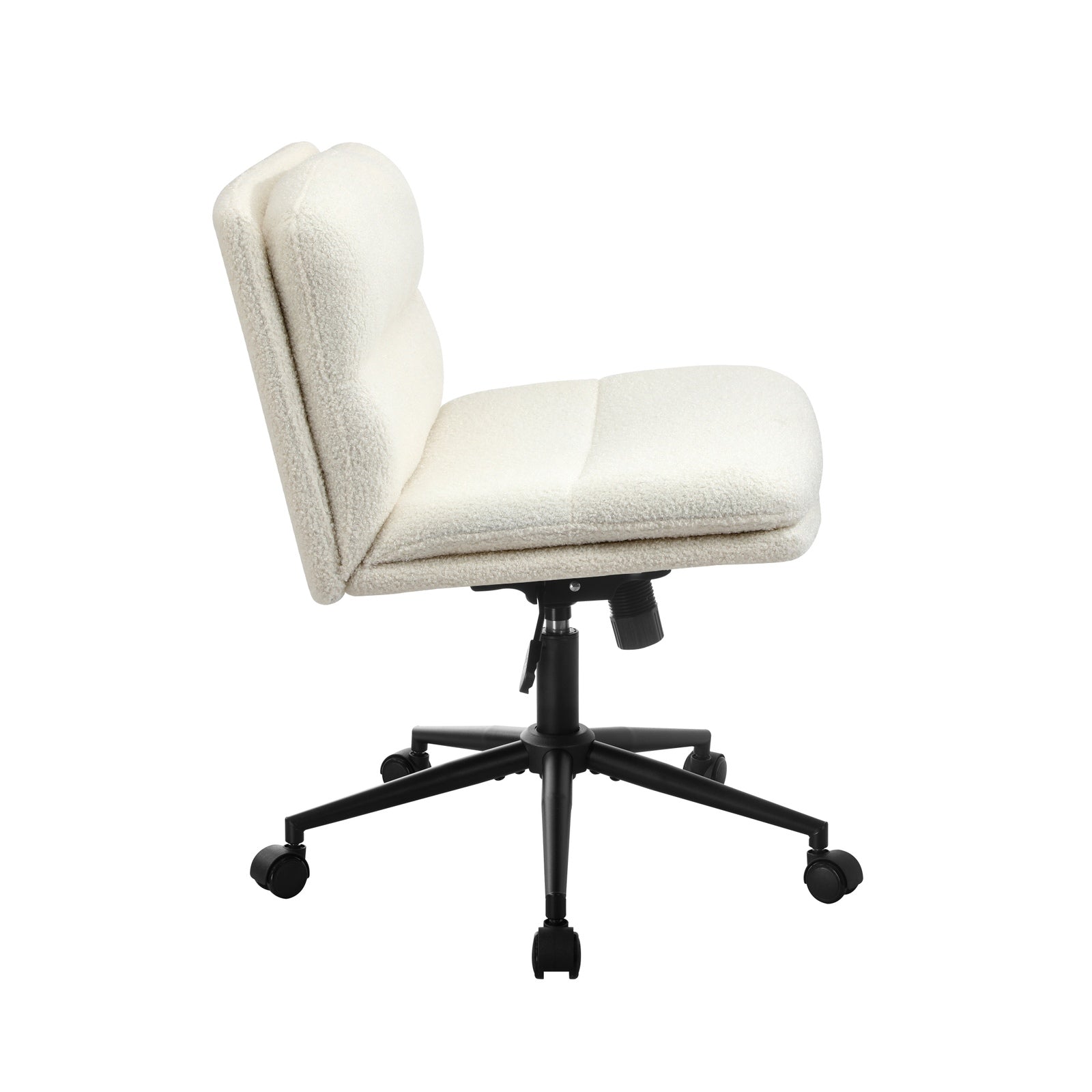 Oikiture Mid Back Armless Office Desk Chair Wide Seat Boucle White with Wheels - Sunyee