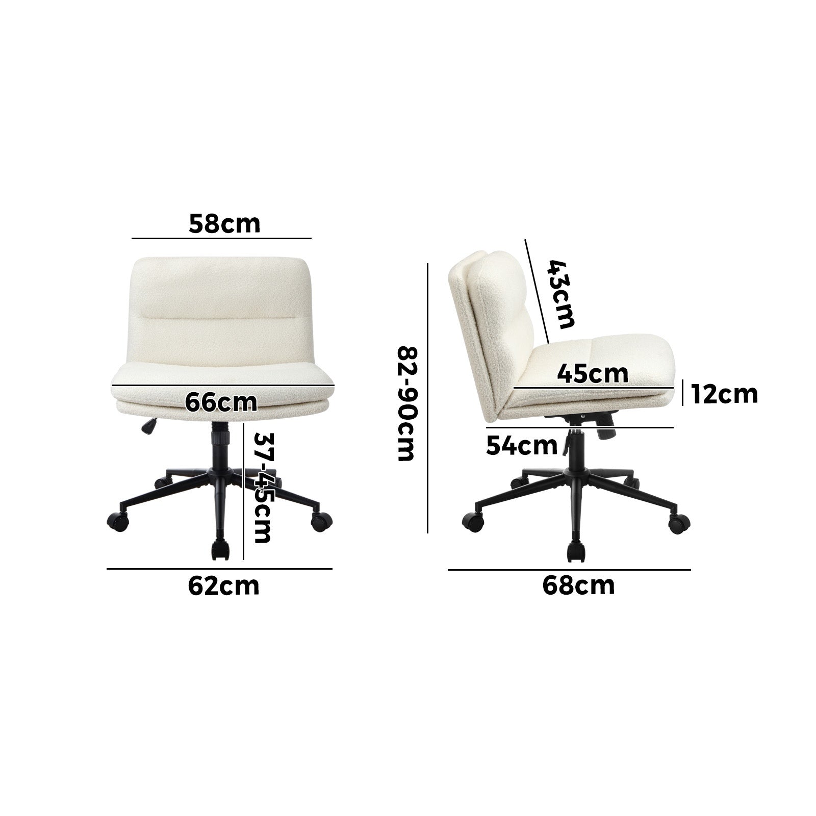 Oikiture Mid Back Armless Office Desk Chair Wide Seat Boucle White with Wheels - Sunyee