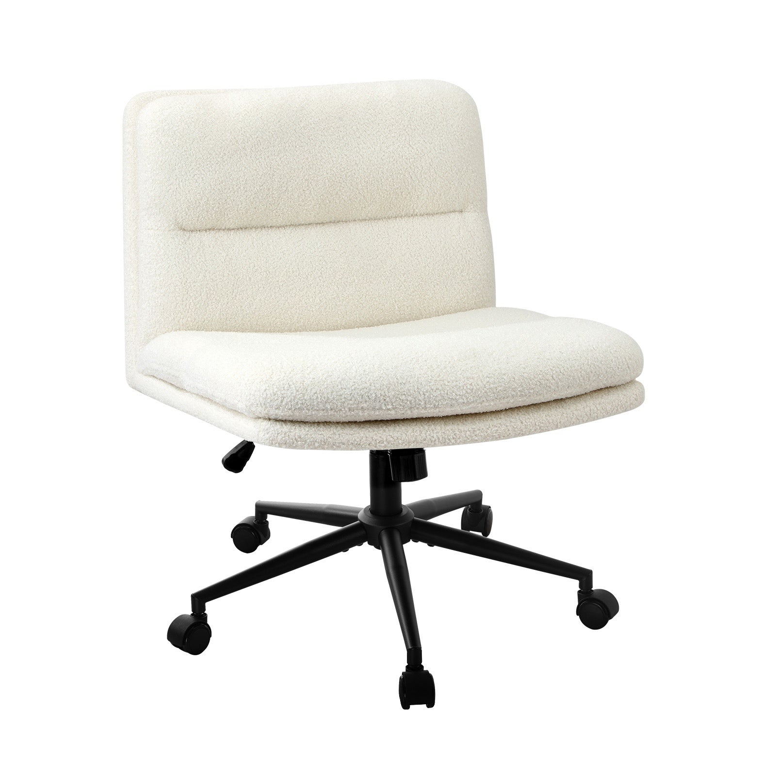 Oikiture Mid Back Armless Office Desk Chair Wide Seat Boucle White with Wheels - Sunyee