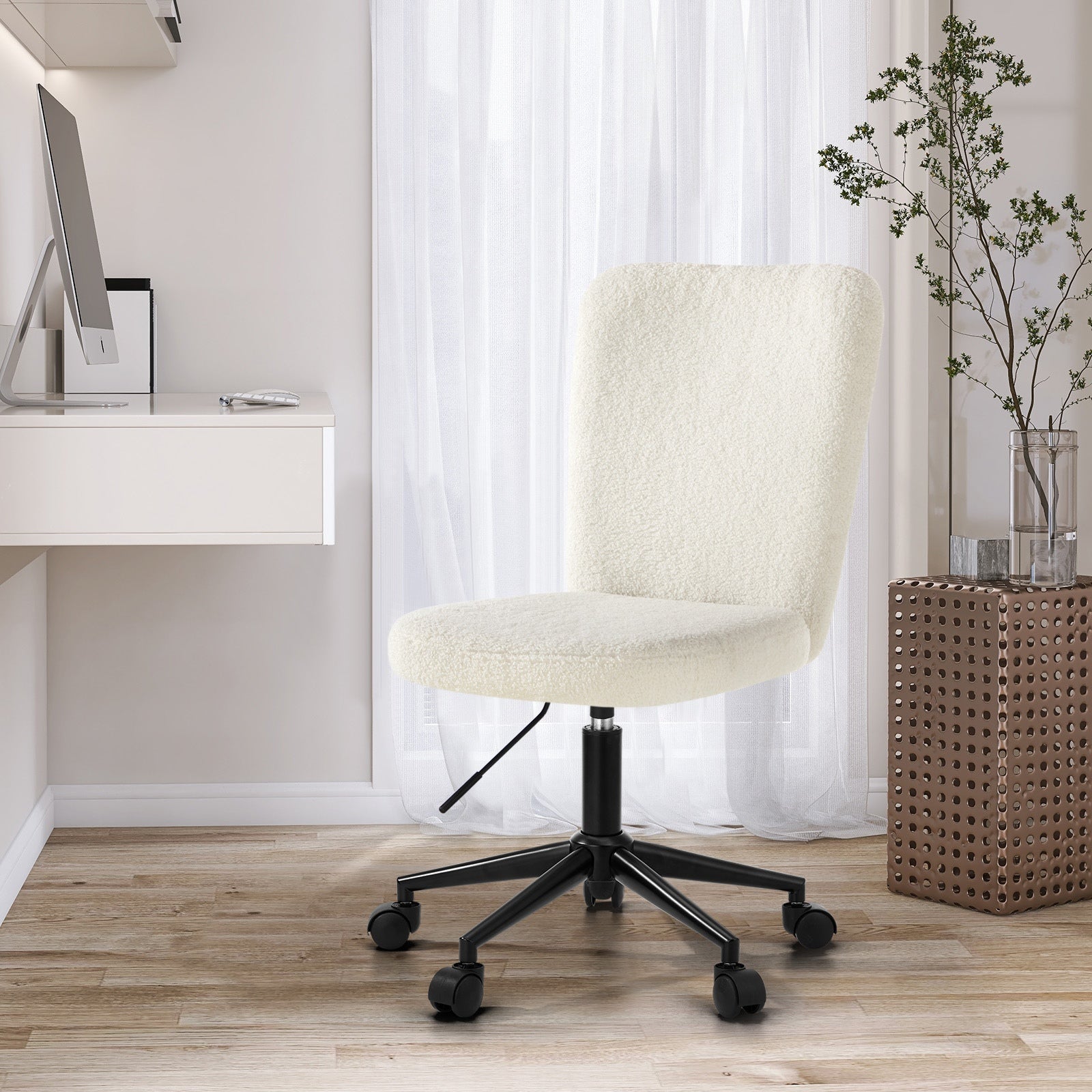 Oikiture High Back Armless Home Office Chair Boucle White&Black - Sunyee
