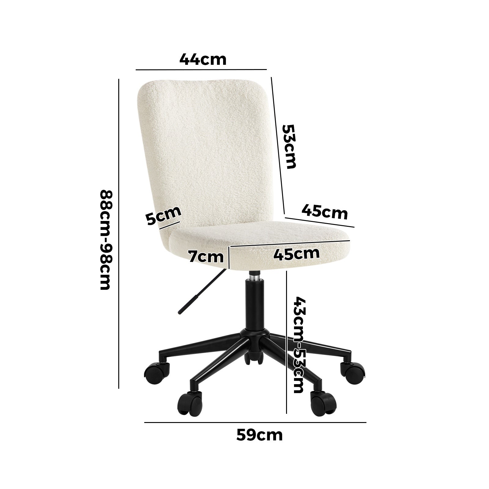 Oikiture High Back Armless Home Office Chair Boucle White&Black - Sunyee