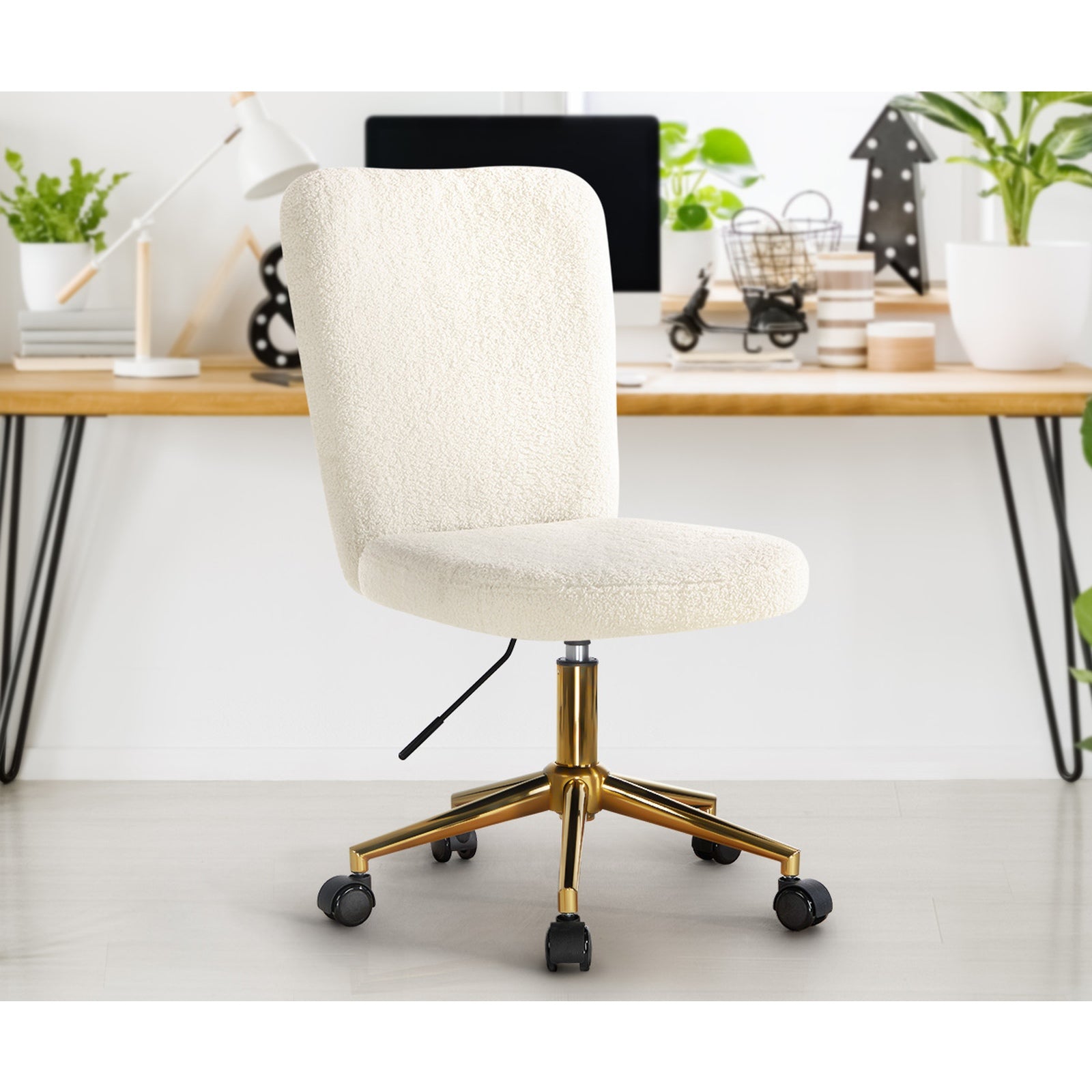 Oikiture High Back Armless Home Office Chair Boucle White&Gold - Sunyee