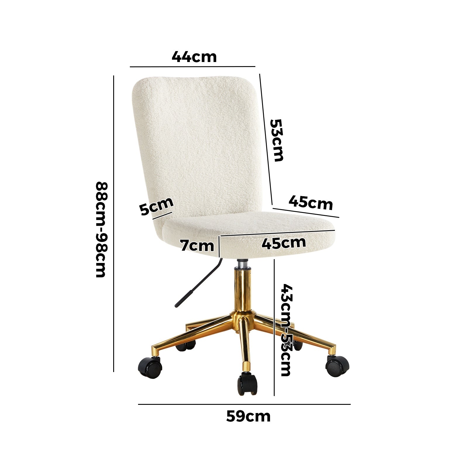 Oikiture High Back Armless Home Office Chair Boucle White&Gold - Sunyee